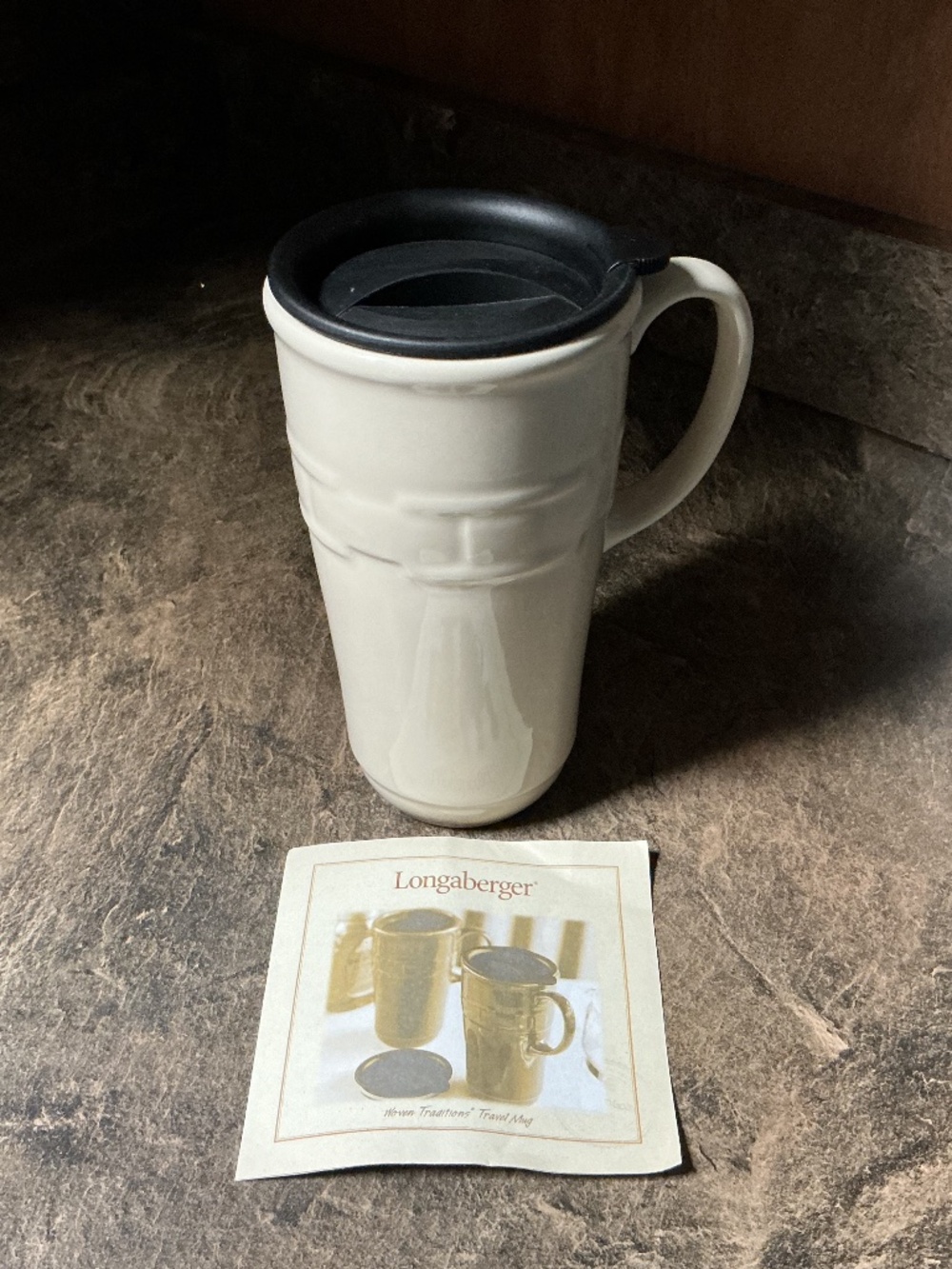 Longaberger Pottery Woven Traditions Travel Mug - Ivory